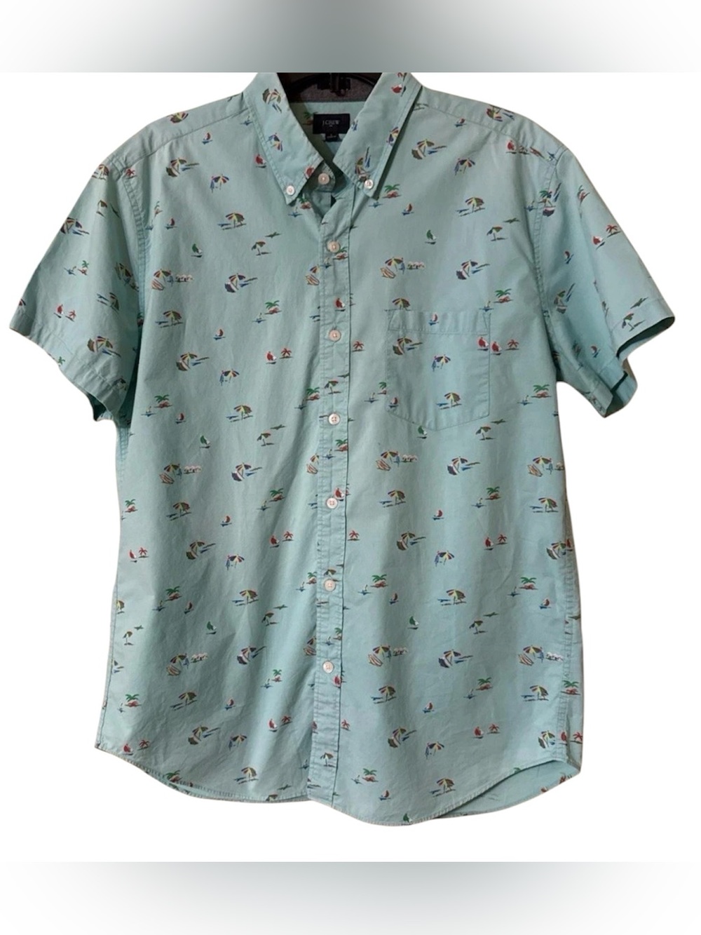 J Crew green  cotton button down sailboat shirt
